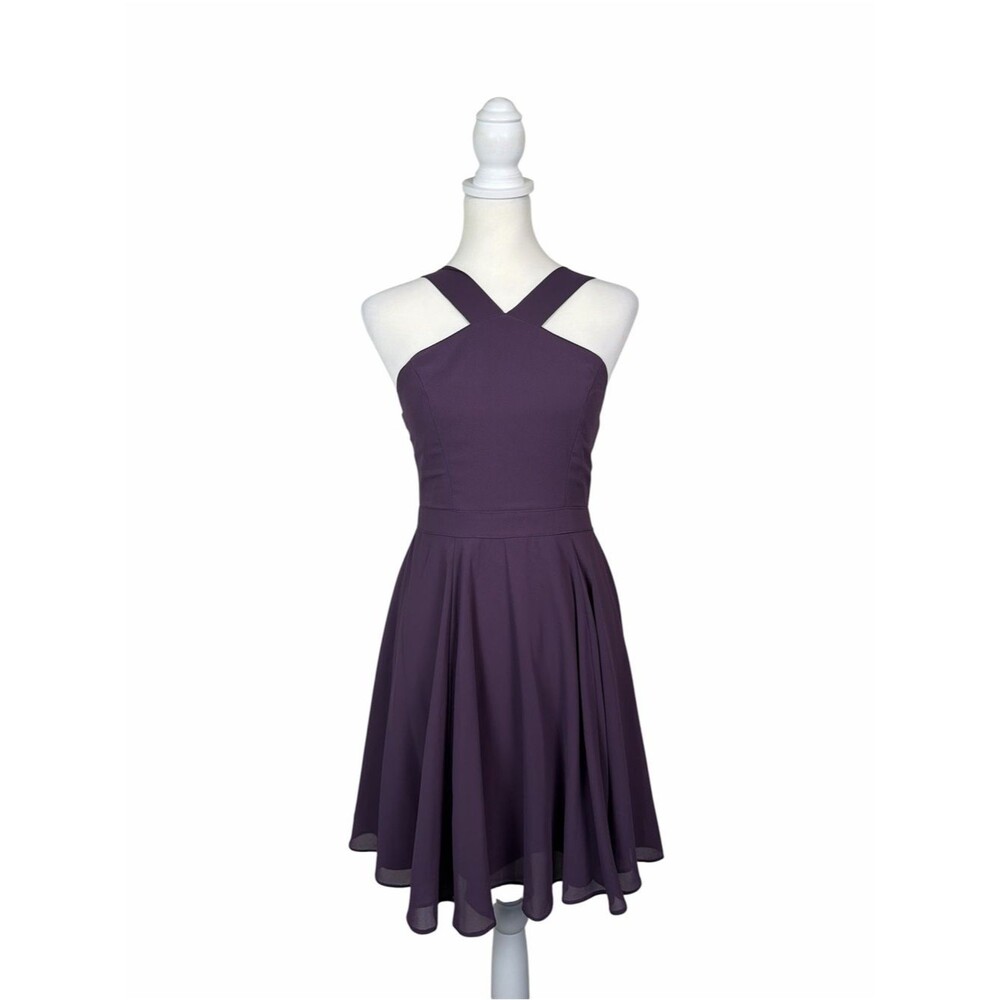 Lulus Purple Fit & Flare Dress Cross Strap Sleeveless Cocktail Party Dress Small